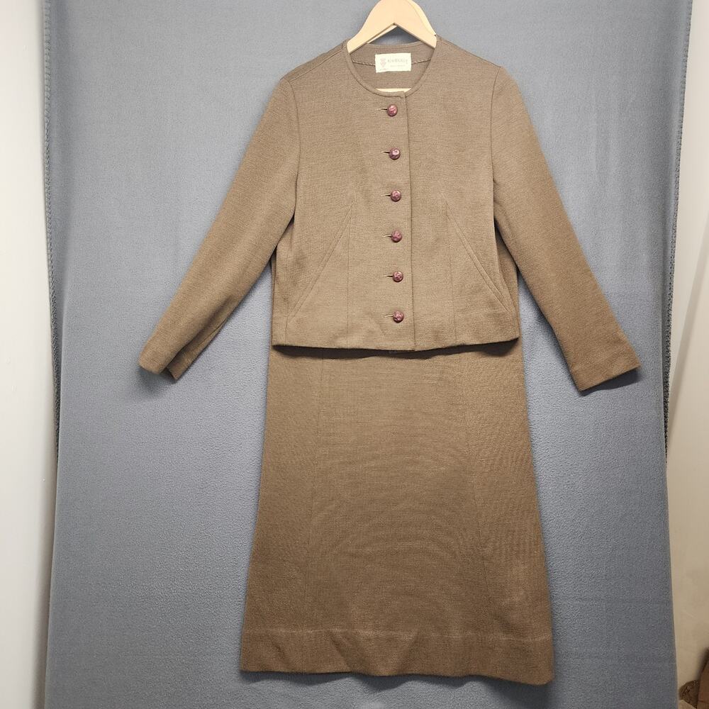 Vintage 60s Kimberly Dress and Jacket Set Brown 100% Wool Union Made Classic